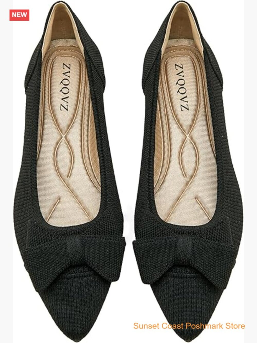 Womens Knit Mesh Pointed Toe Ballet Flats with Bowknot Comfortable Washable